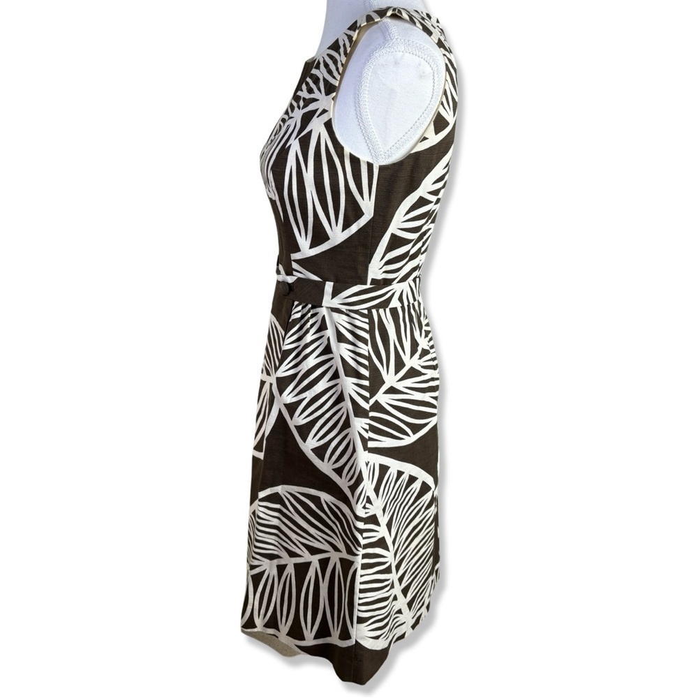 ⭐️ANTHROPOLOGIE Tabitha Palm Leaf Floral Sheath Dress Brown Cotton Tropical - Picture 2 of 6
